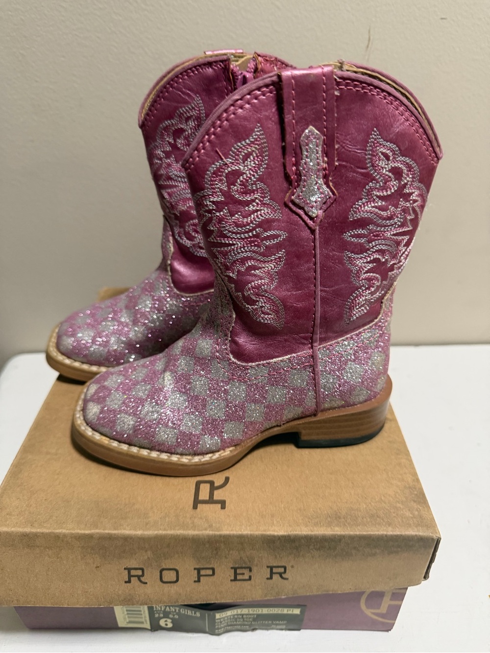 Roper Girls Pink Silver Glitter Western Cowboy Boots Toddler Size 6